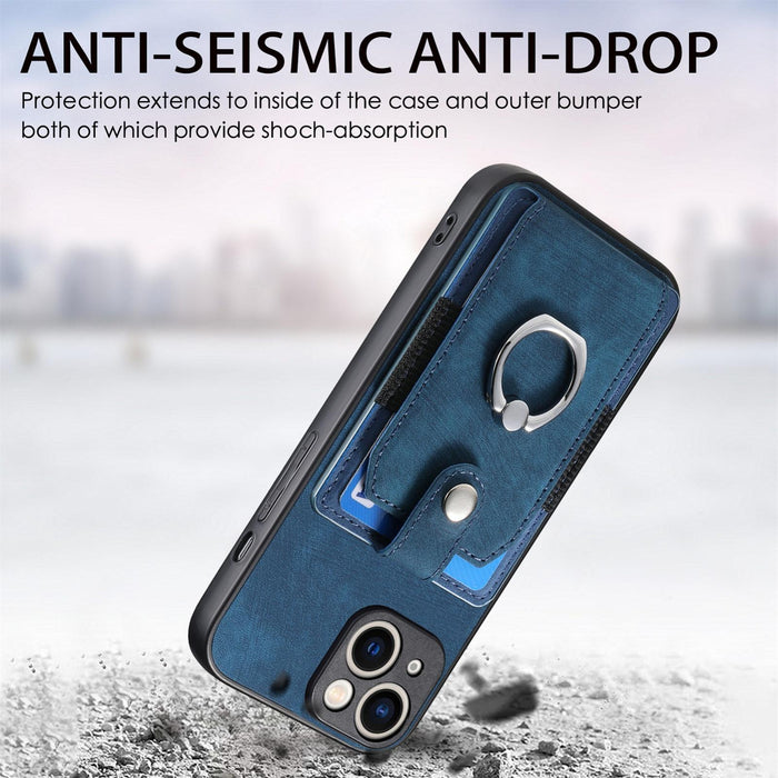 For Iphone 15 Retro Skin-Feel Ring Card Wallet Phone Case