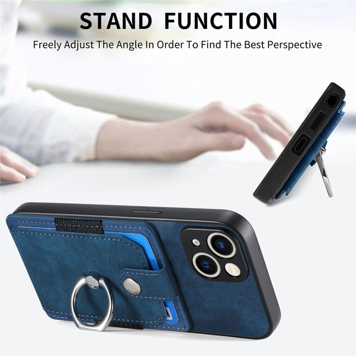 For Iphone 15 Retro Skin-Feel Ring Card Wallet Phone Case