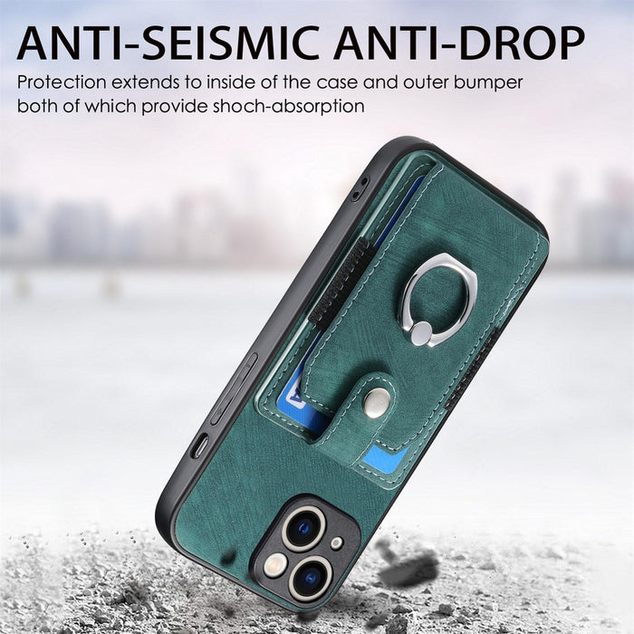 For Iphone 15 Retro Skin-Feel Ring Card Wallet Phone Case