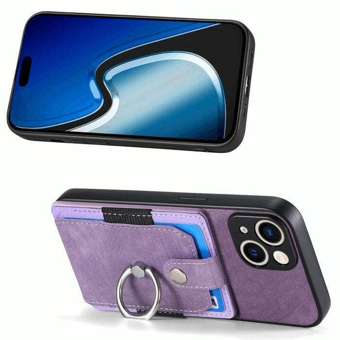 For Iphone 15 Retro Skin-Feel Ring Card Wallet Phone Case