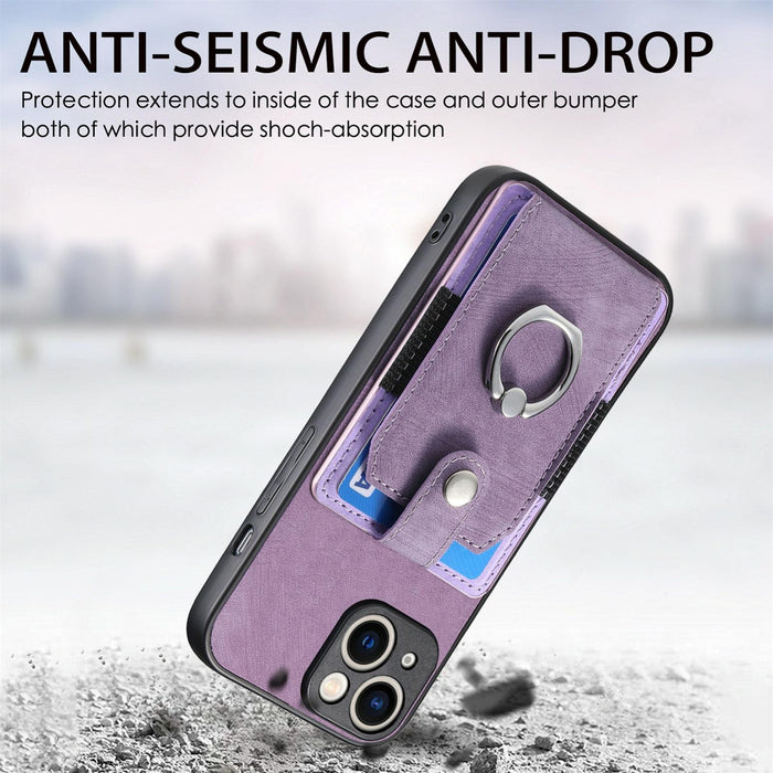 For Iphone 15 Retro Skin-Feel Ring Card Wallet Phone Case