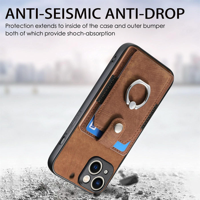 For Iphone 15 Retro Skin-Feel Ring Card Wallet Phone Case