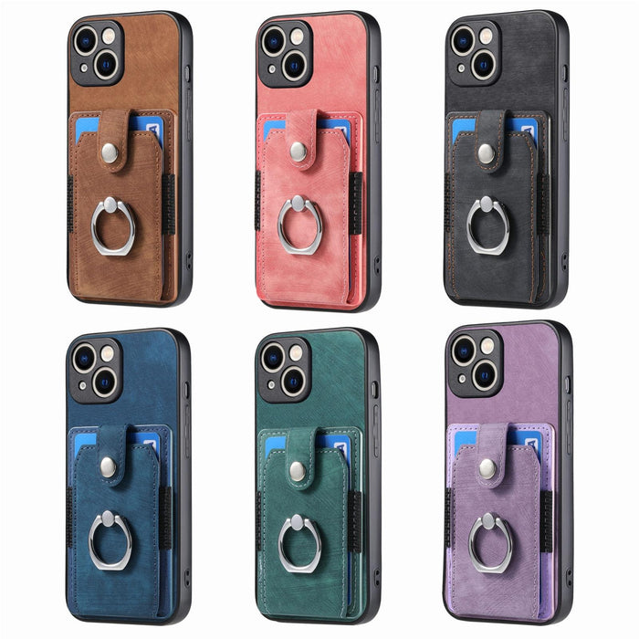 For Iphone 15 Retro Skin-Feel Ring Card Wallet Phone Case