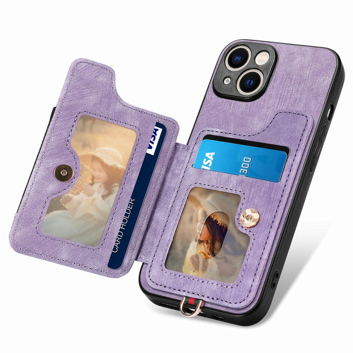 For Iphone 15 Retro Skin-Feel Ring Multi-Card Wallet Phone Case