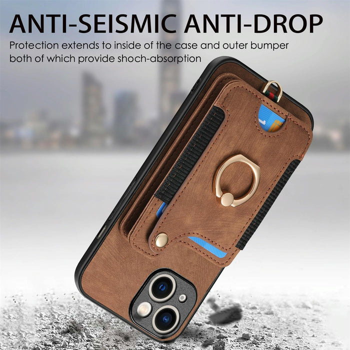 For Iphone 15 Retro Skin-Feel Ring Multi-Card Wallet Phone Case