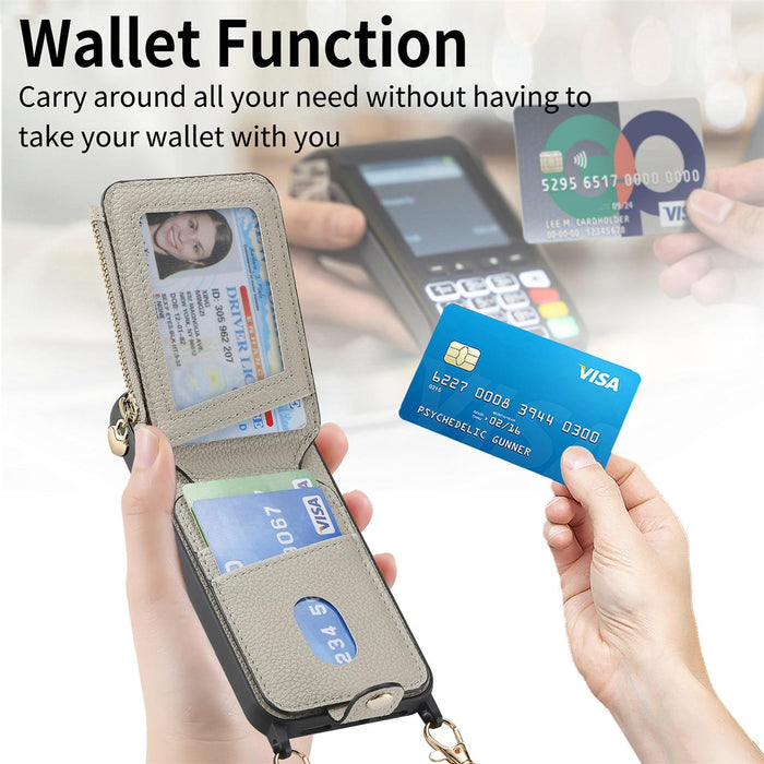 For Iphone 15 Crossbody Love Zipper Leather Back Phone Case