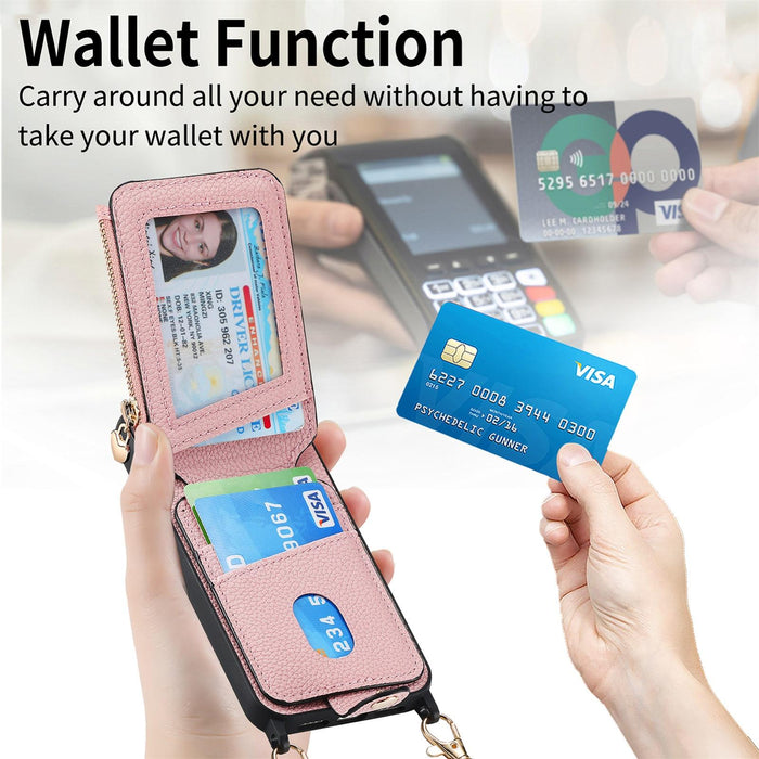 For Iphone 15 Crossbody Love Zipper Leather Back Phone Case