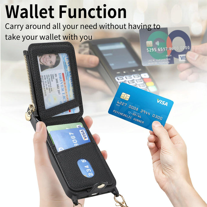 For Iphone 15 Crossbody Love Zipper Leather Back Phone Case