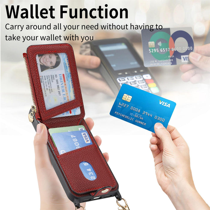 For Iphone 15 Crossbody Love Zipper Leather Back Phone Case