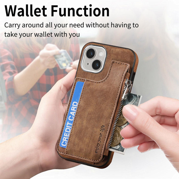 For Iphone 15 Magsafe Zipper Rfid Wallet All-Inclusive Shockrpoof Phone Case