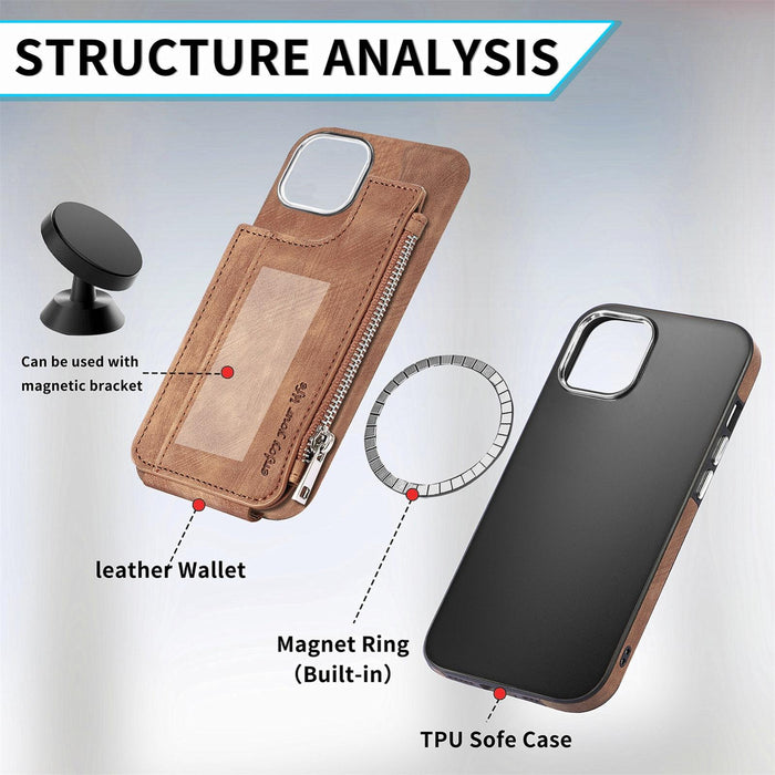 For Iphone 15 Magsafe Zipper Rfid Wallet All-Inclusive Shockrpoof Phone Case