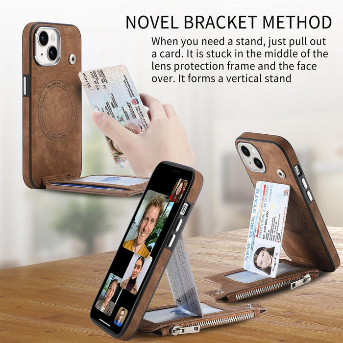 For Iphone 15 Magsafe Zipper Rfid Wallet All-Inclusive Shockrpoof Phone Case