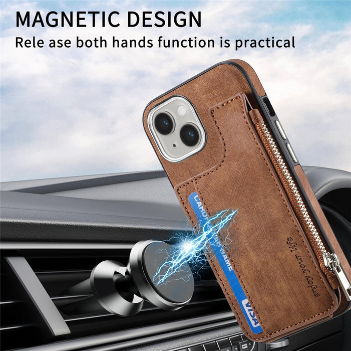 For Iphone 15 Magsafe Zipper Rfid Wallet All-Inclusive Shockrpoof Phone Case