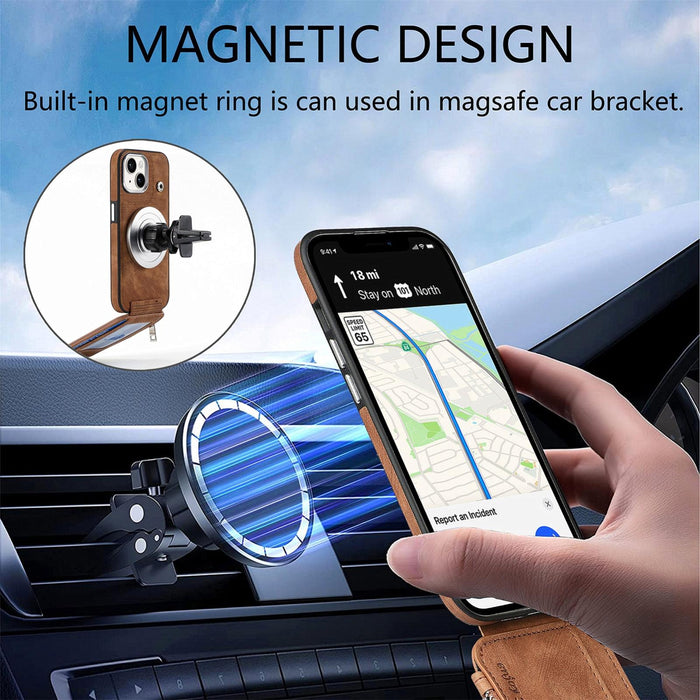 For Iphone 15 Magsafe Zipper Rfid Wallet All-Inclusive Shockrpoof Phone Case