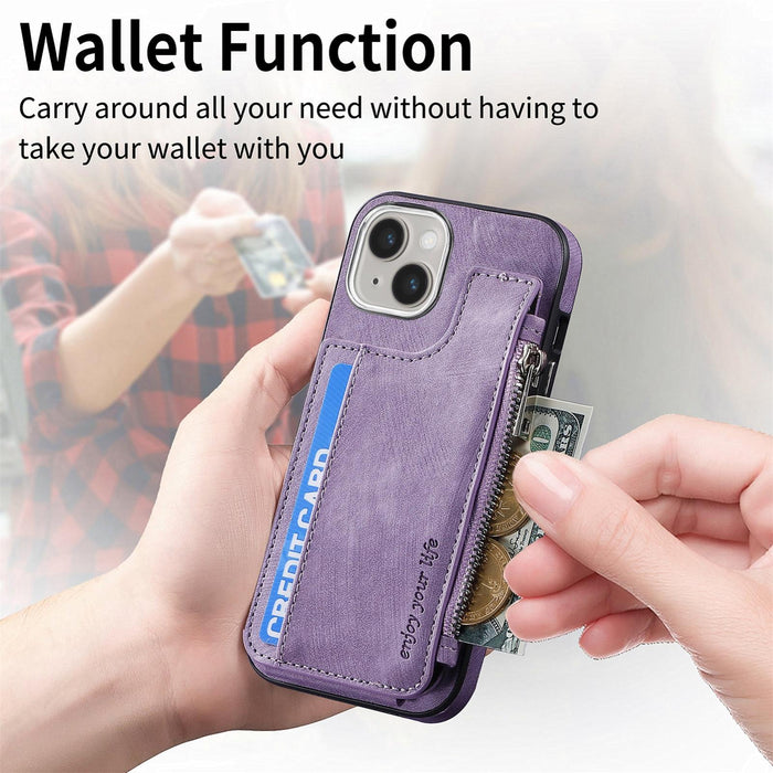 For Iphone 15 Magsafe Zipper Rfid Wallet All-Inclusive Shockrpoof Phone Case