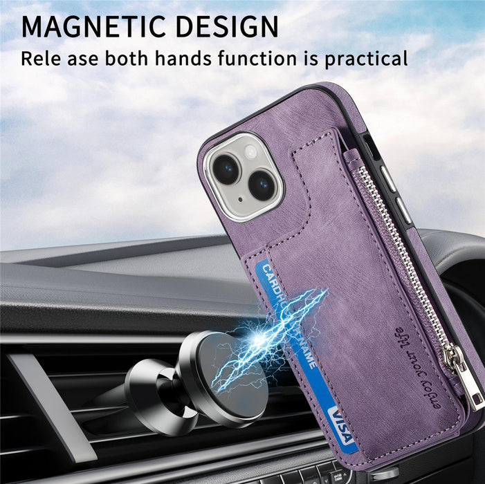 For Iphone 15 Magsafe Zipper Rfid Wallet All-Inclusive Shockrpoof Phone Case