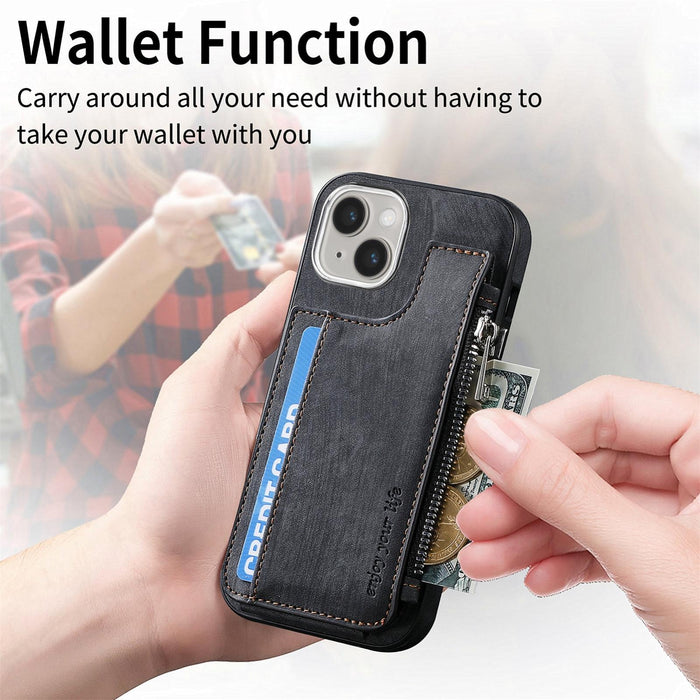 For Iphone 15 Magsafe Zipper Rfid Wallet All-Inclusive Shockrpoof Phone Case