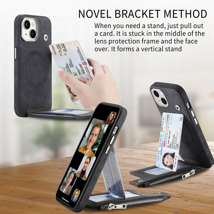 For Iphone 15 Magsafe Zipper Rfid Wallet All-Inclusive Shockrpoof Phone Case