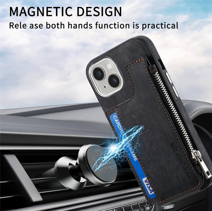 For Iphone 15 Magsafe Zipper Rfid Wallet All-Inclusive Shockrpoof Phone Case