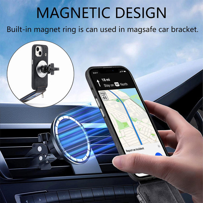 For Iphone 15 Magsafe Zipper Rfid Wallet All-Inclusive Shockrpoof Phone Case