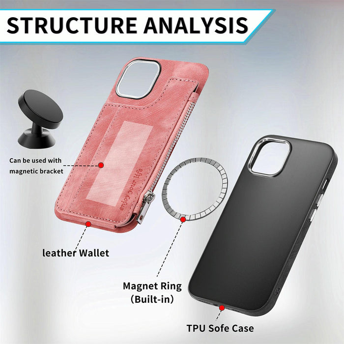 For Iphone 15 Magsafe Zipper Rfid Wallet All-Inclusive Shockrpoof Phone Case