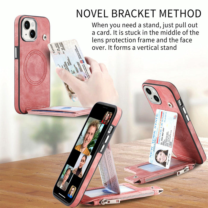 For Iphone 15 Magsafe Zipper Rfid Wallet All-Inclusive Shockrpoof Phone Case