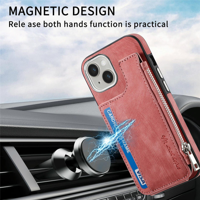 For Iphone 15 Magsafe Zipper Rfid Wallet All-Inclusive Shockrpoof Phone Case