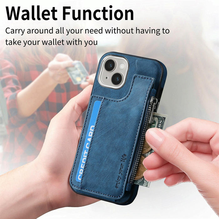 For Iphone 15 Magsafe Zipper Rfid Wallet All-Inclusive Shockrpoof Phone Case