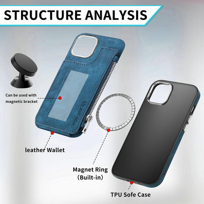 For Iphone 15 Magsafe Zipper Rfid Wallet All-Inclusive Shockrpoof Phone Case