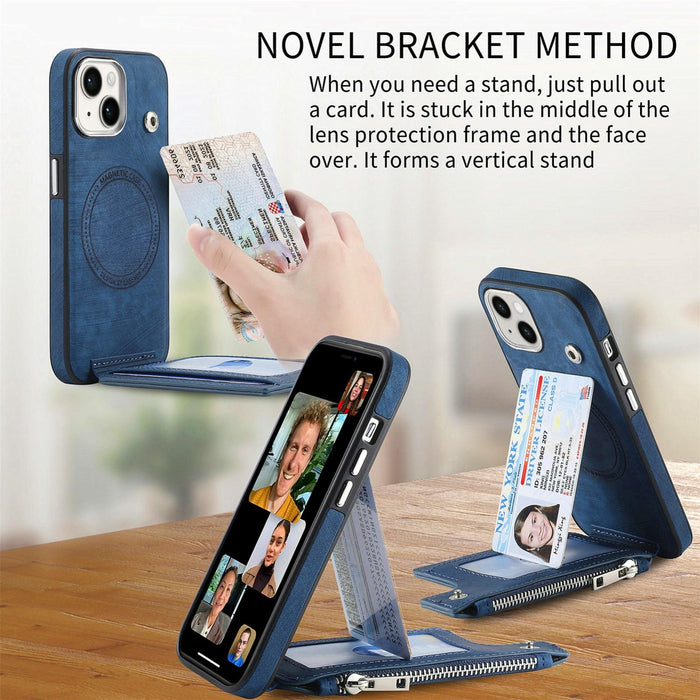 For Iphone 15 Magsafe Zipper Rfid Wallet All-Inclusive Shockrpoof Phone Case