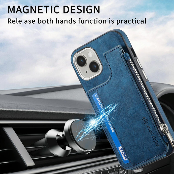 For Iphone 15 Magsafe Zipper Rfid Wallet All-Inclusive Shockrpoof Phone Case
