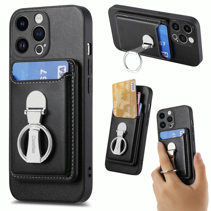 For Iphone 15 Skin Feel Ring Holder Wallet Magnetic Phone Case