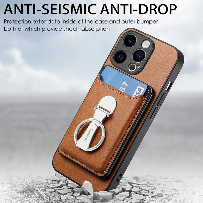For Iphone 15 Skin Feel Ring Holder Wallet Magnetic Phone Case