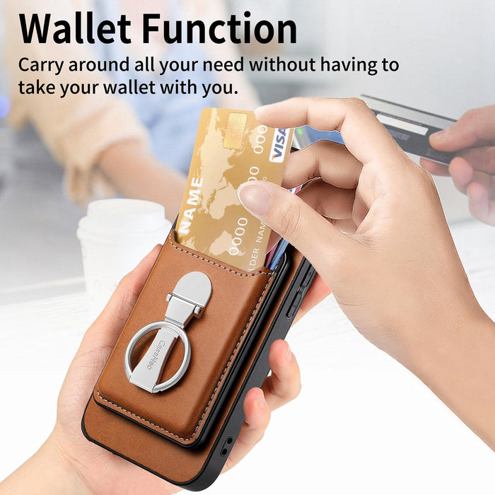 For Iphone 15 Skin Feel Ring Holder Wallet Magnetic Phone Case