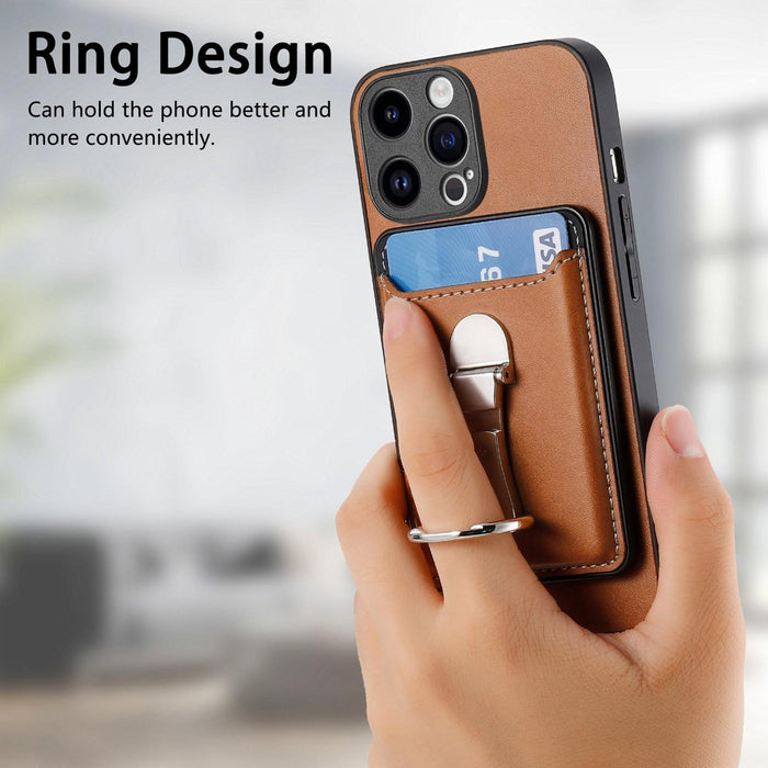 For Iphone 15 Skin Feel Ring Holder Wallet Magnetic Phone Case