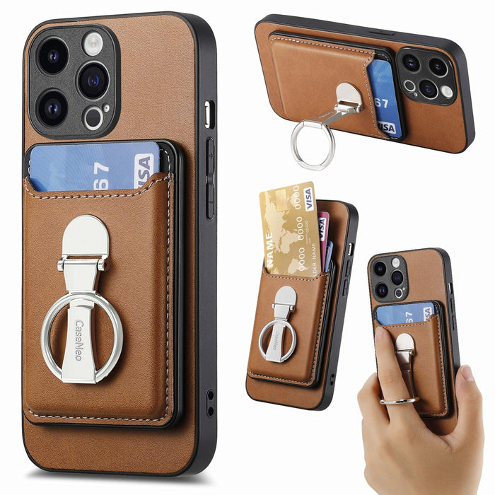 For Iphone 15 Skin Feel Ring Holder Wallet Magnetic Phone Case