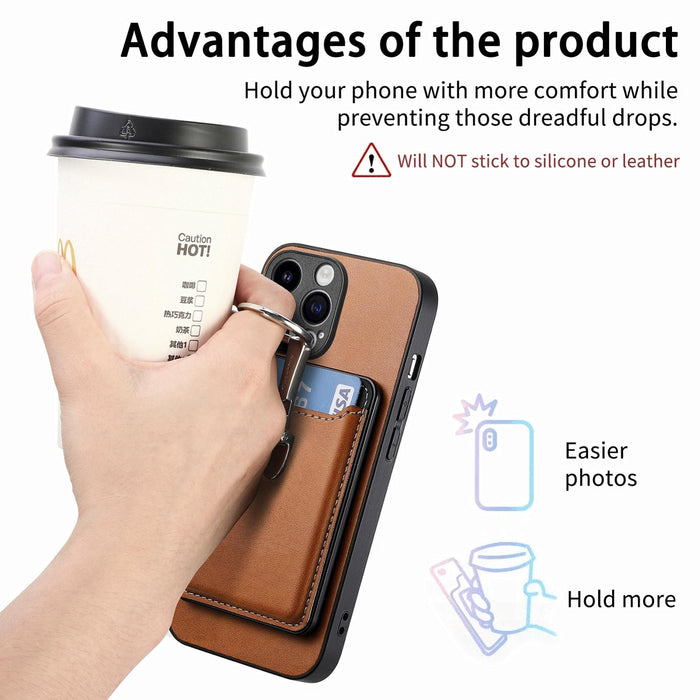 For Iphone 15 Skin Feel Ring Holder Wallet Magnetic Phone Case
