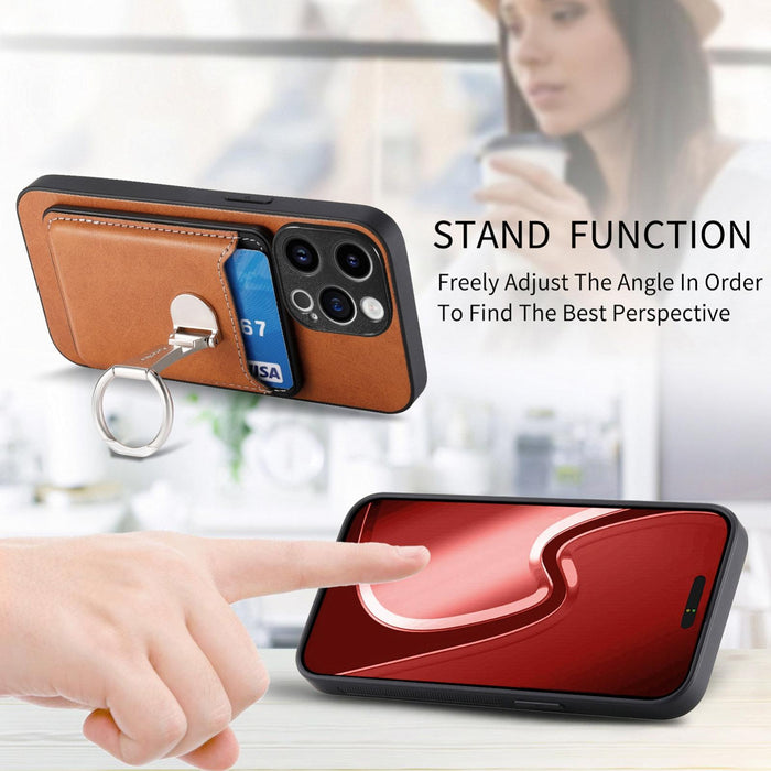 For Iphone 15 Skin Feel Ring Holder Wallet Magnetic Phone Case