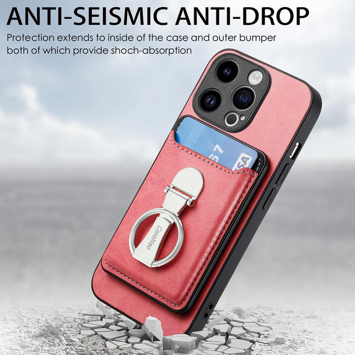 For Iphone 15 Skin Feel Ring Holder Wallet Magnetic Phone Case