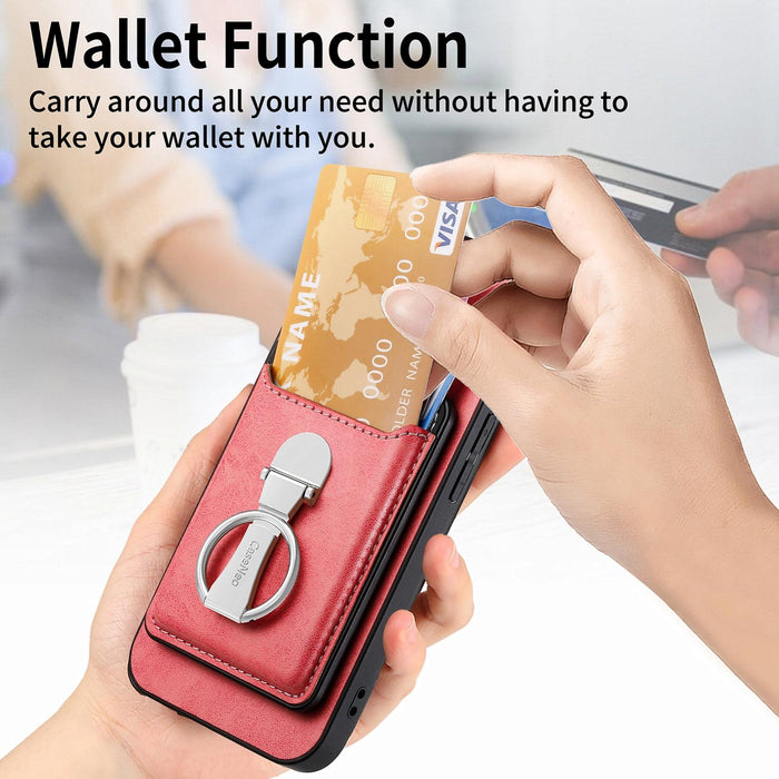 For Iphone 15 Skin Feel Ring Holder Wallet Magnetic Phone Case