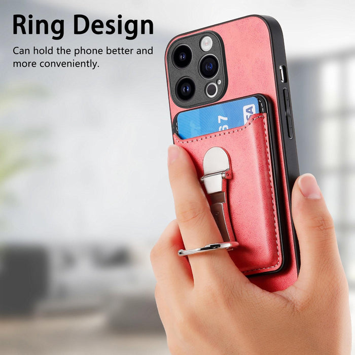 For Iphone 15 Skin Feel Ring Holder Wallet Magnetic Phone Case
