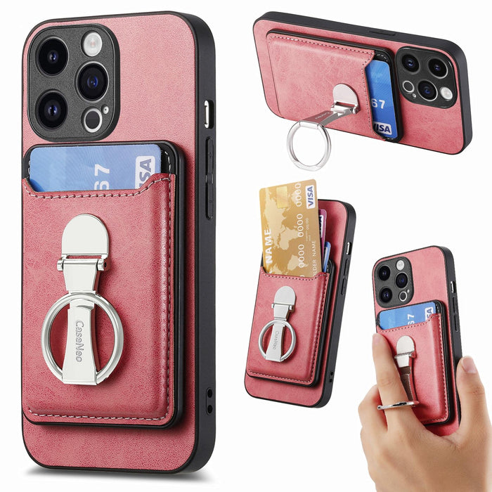 For Iphone 15 Skin Feel Ring Holder Wallet Magnetic Phone Case