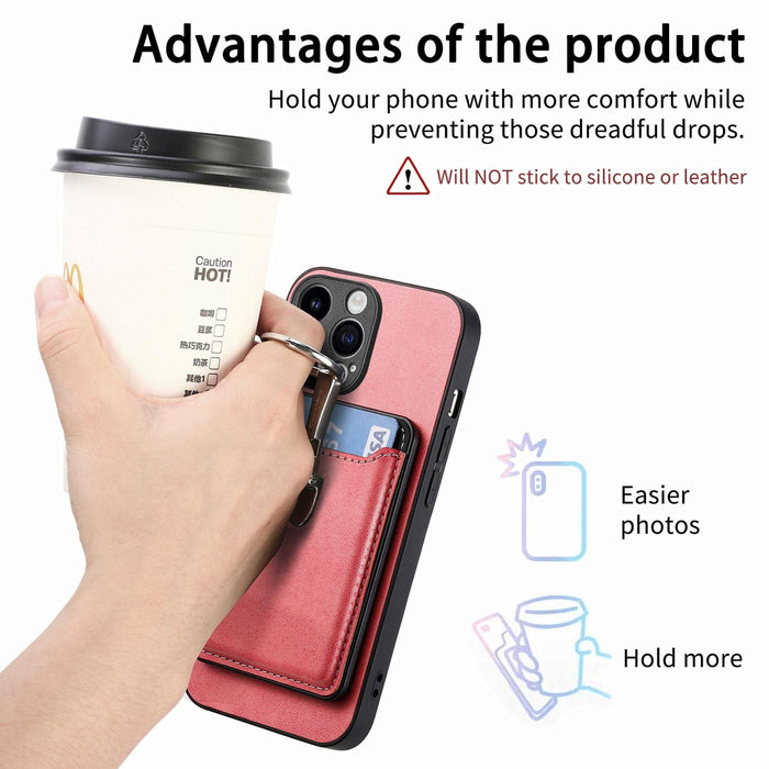 For Iphone 15 Skin Feel Ring Holder Wallet Magnetic Phone Case