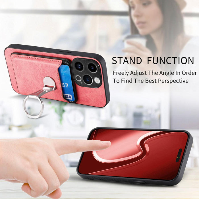 For Iphone 15 Skin Feel Ring Holder Wallet Magnetic Phone Case