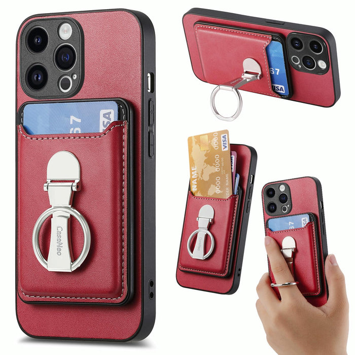 For Iphone 15 Skin Feel Ring Holder Wallet Magnetic Phone Case
