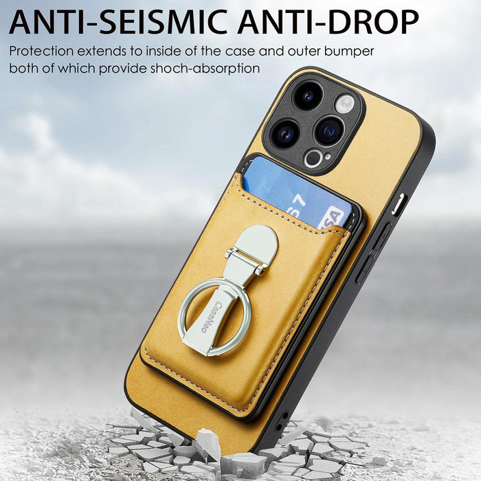 For Iphone 15 Skin Feel Ring Holder Wallet Magnetic Phone Case