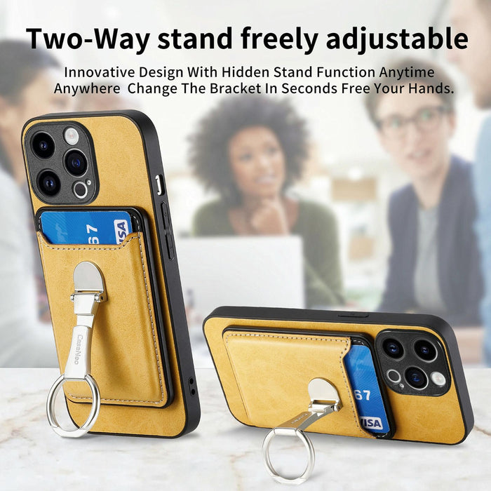 For Iphone 15 Skin Feel Ring Holder Wallet Magnetic Phone Case