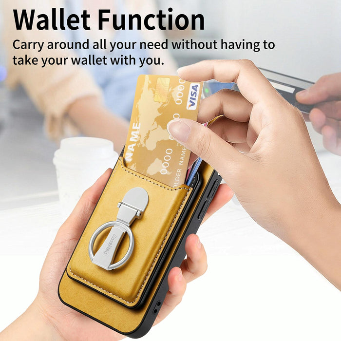For Iphone 15 Skin Feel Ring Holder Wallet Magnetic Phone Case