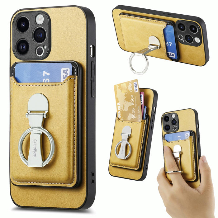 For Iphone 15 Skin Feel Ring Holder Wallet Magnetic Phone Case