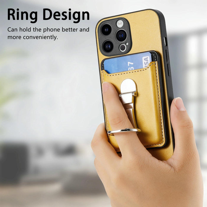 For Iphone 15 Skin Feel Ring Holder Wallet Magnetic Phone Case